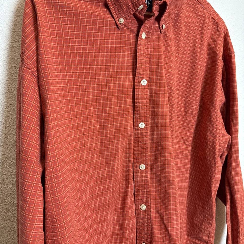 VINTAGE GAP Shirt Mens Size XL Button Up Classic Oxford Cotton Plaid Orange - Picture 2 of 9